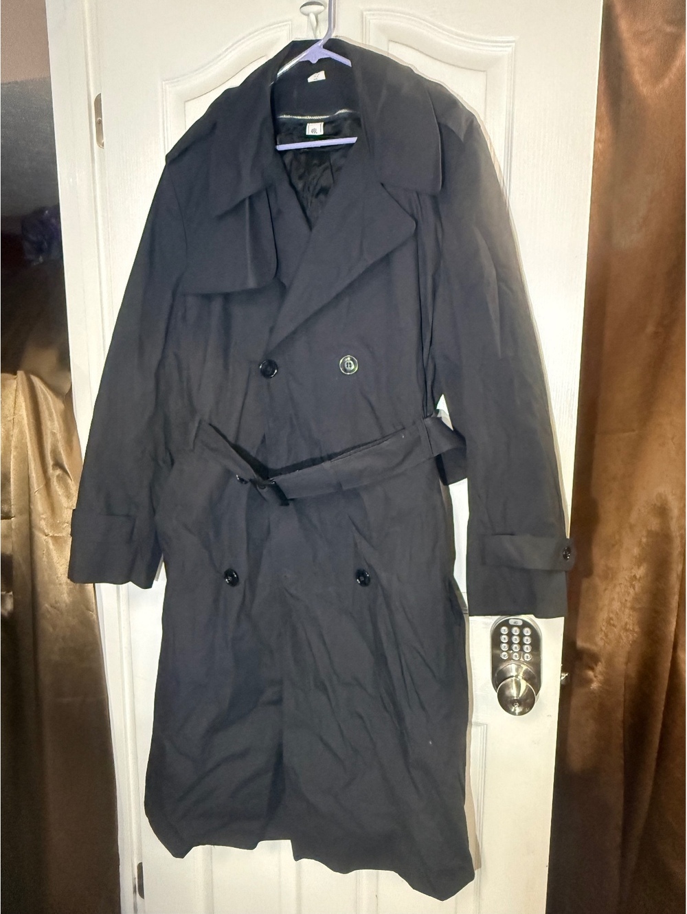 US Army Military All Weather Trench Coat Jacket Mens 46L Black DSCP Overcoat